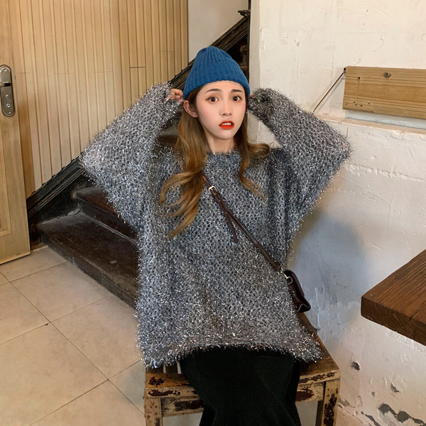 Új modellű női pulóver O-nyakkal, szürke és fekete színben