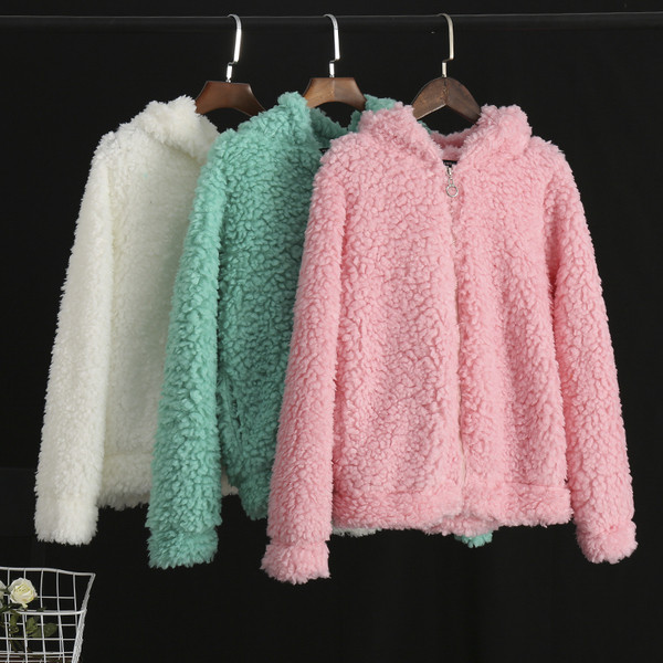 Hanorac casual dama cu gluga si fermoar in culorile alb, verde si roz