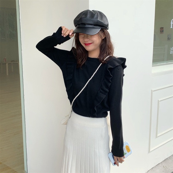 Νέο μοντέρνο γυναικείο πουλόβερ μοντέλο με O-λαιμόκοψη σε κίτρινο και μαύρο χρώμα