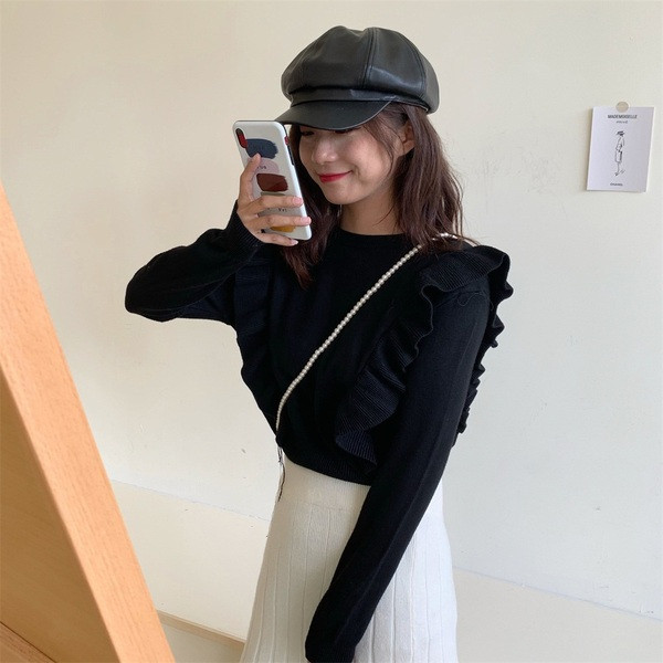 Νέο μοντέρνο γυναικείο πουλόβερ μοντέλο με O-λαιμόκοψη σε κίτρινο και μαύρο χρώμα