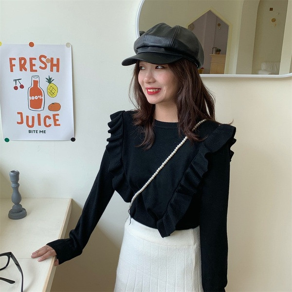 Νέο μοντέρνο γυναικείο πουλόβερ μοντέλο με O-λαιμόκοψη σε κίτρινο και μαύρο χρώμα