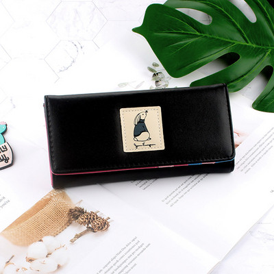 Дамско портмоне с апликация в розов, черен, зелен и лилав цвят