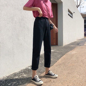 Model nou de blugi casual dama cu talie inalta in negru si bej - model drept