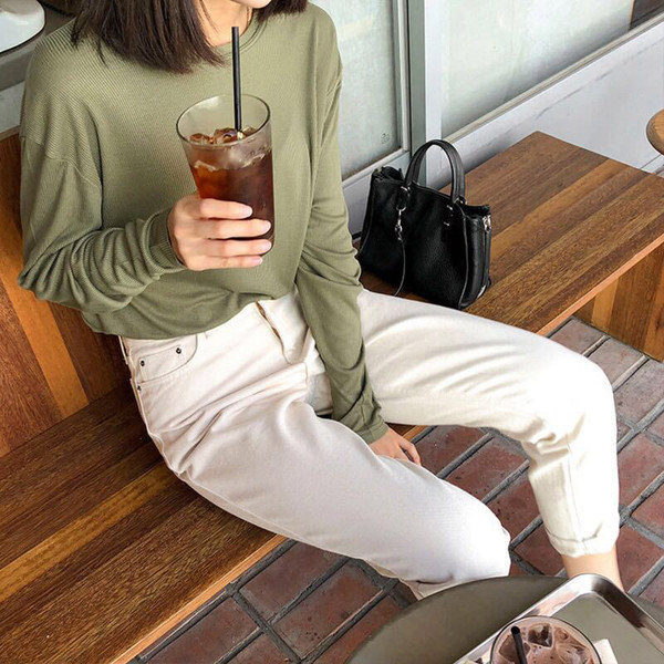 Model nou de blugi casual dama cu talie inalta in negru si bej - model drept