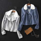 Hanorac modern de damă cu fermoar și guler moale în gri și albastru