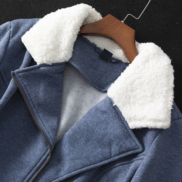 Hanorac modern de damă cu fermoar și guler moale în gri și albastru