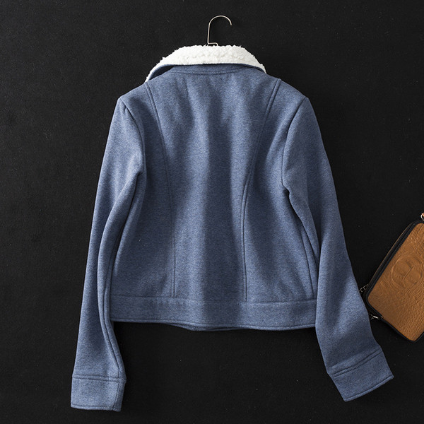 Hanorac modern de damă cu fermoar și guler moale în gri și albastru