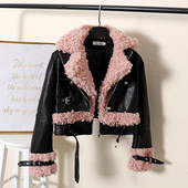 Geacă modernă de piele de damă cu căptușeală moale de culoare neagră