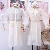 Set rochie dama model nou cu fusta plisata + vesta in doua culori