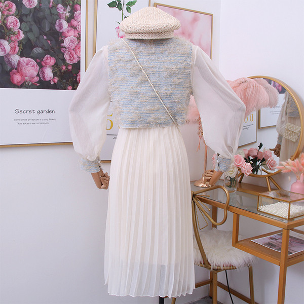 Új modell női ruha szett rakott szoknya + mellény két színben