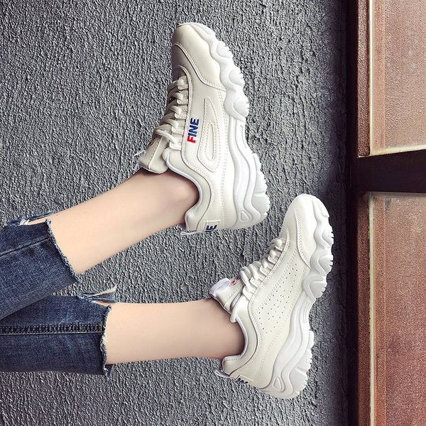 Model NOU de adidasi de dama cu talpa groasa si sireturi in alb si roz