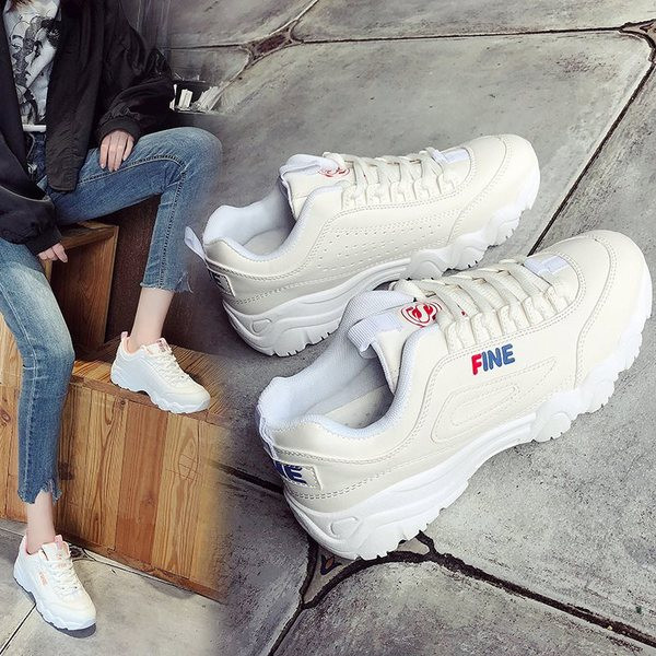 Model NOU de adidasi de dama cu talpa groasa si sireturi in alb si roz