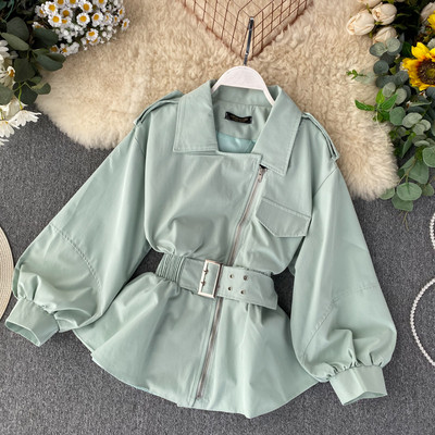 Модерно дамско яке с колан в няколко цвята