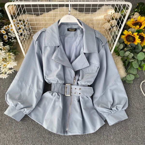 Модерно дамско яке с колан в няколко цвята