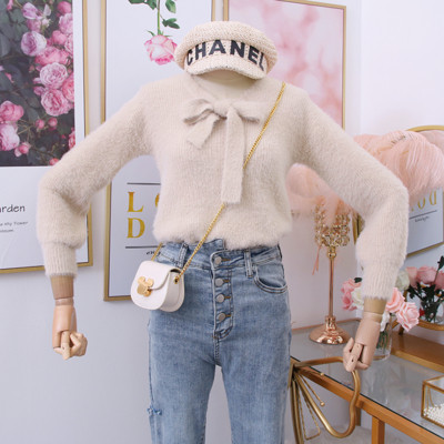 Κομψό γυναικείο πουλόβερμε κορδόνια σε μπεζ, ροζ, μπλε και άσπρο χρώμα