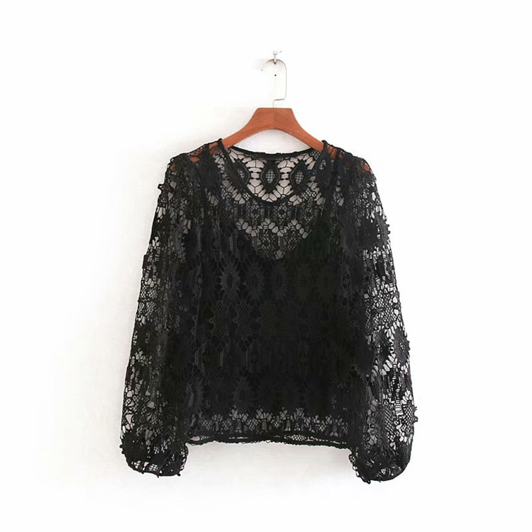 Bluză de damă modernă din dantelă de culoare neagră