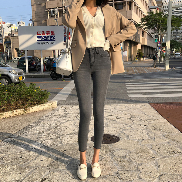 Blugi de dama moderni Model Slim in culoarea gri