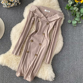 Rochie de dama cu nasturi si maneci lungi in doua culori