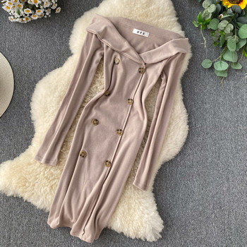 Rochie de dama cu nasturi si maneci lungi in doua culori