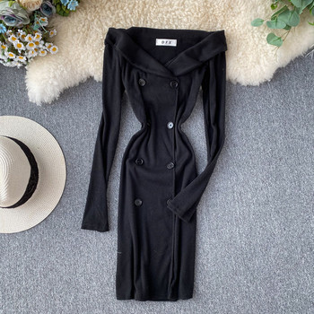 Rochie de dama cu nasturi si maneci lungi in doua culori