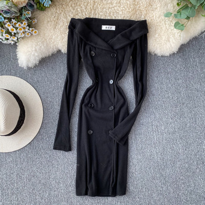 Rochie de dama cu nasturi si maneci lungi in doua culori