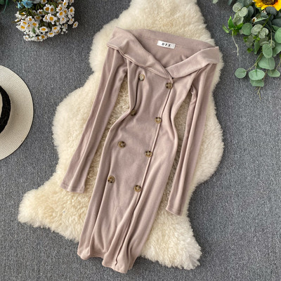 Rochie de dama cu nasturi si maneci lungi in doua culori