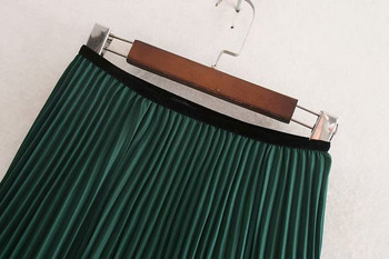 Fusta lunga plisata cu dantela de culoare verde