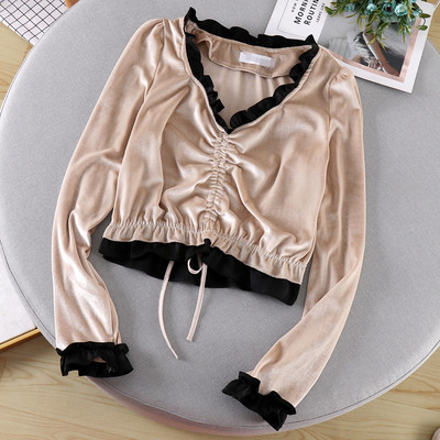 Lezser női blúz nyakkendővel és spitz nyakkivágással, két színben