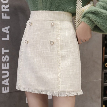 Μοντέρνα κοντή γυναικεία φούστα με κουμπιά σε μπλε, πράσινο και μπεζ χρώμα