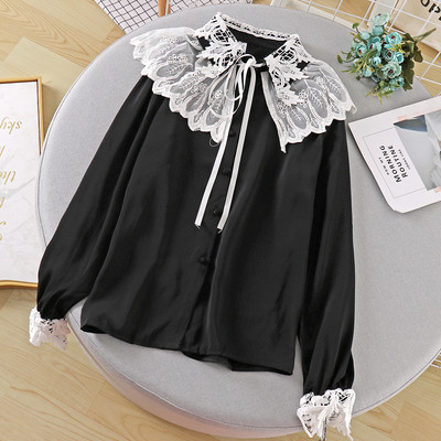 Cămăși de damă moderne cu dantelă și cravate în bej și negru