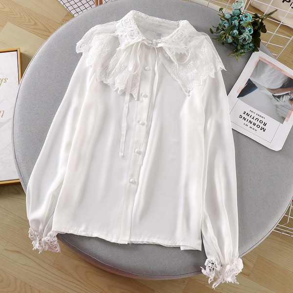 Cămăși de damă moderne cu dantelă și cravate în bej și negru