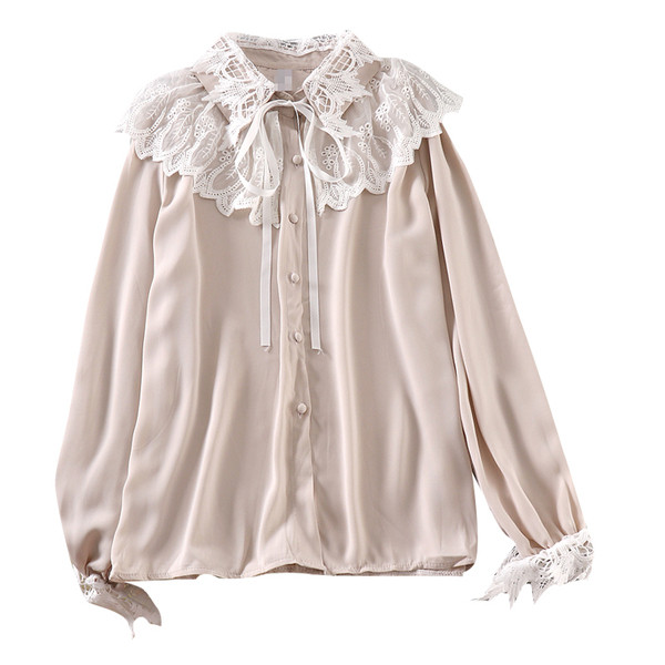 Cămăși de damă moderne cu dantelă și cravate în bej și negru