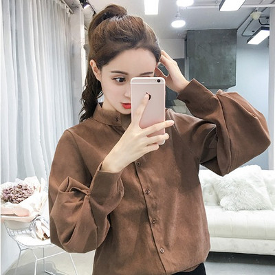 Új modell női ing pólógallérral és gombokkal, kék, barna és bézs színben