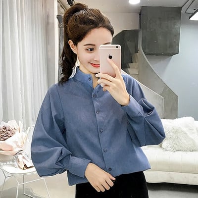 Új modell női ing pólógallérral és gombokkal, kék, barna és bézs színben