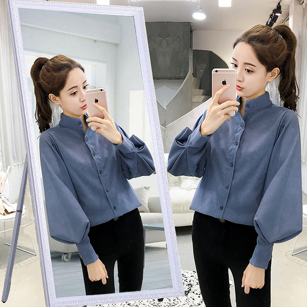 Új modell női ing pólógallérral és gombokkal, kék, barna és bézs színben