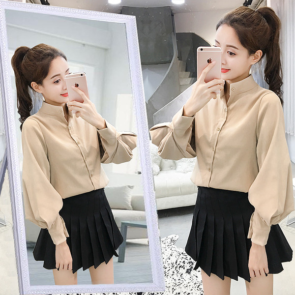 Új modell női ing pólógallérral és gombokkal, kék, barna és bézs színben