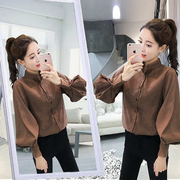 Új modell női ing pólógallérral és gombokkal, kék, barna és bézs színben