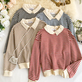 Pulover de dama modern in dungi cu guler in mai multe culori