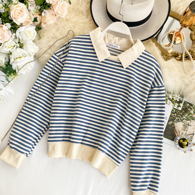 Pulover de dama modern in dungi cu guler in mai multe culori