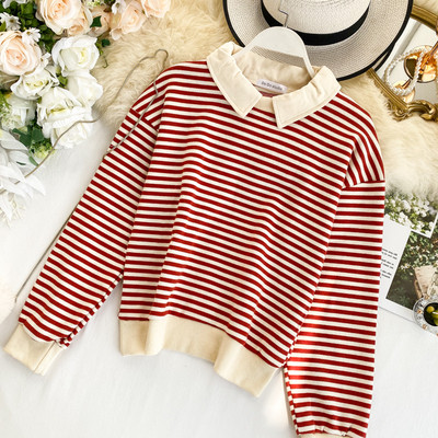 Pulover de dama modern in dungi cu guler in mai multe culori