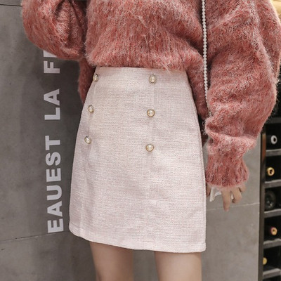 Νέαο μοντέλο γυναικεία φούστα με κουμπιά και με ψηλή μέση σε μαύρο και ροζ χρώμα 