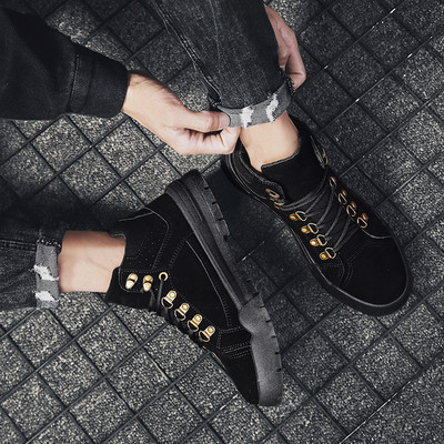 Adidasi moderni pentru barbati cu sireturi si talpa groasa in negru, maro si gri