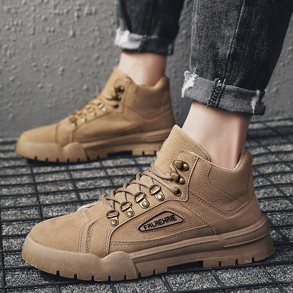 Adidasi moderni pentru barbati cu sireturi si talpa groasa in negru, maro si gri