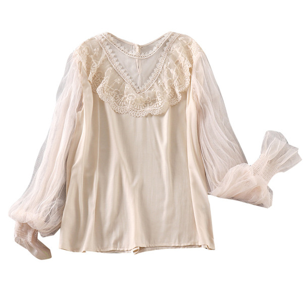 Bluză de damă modernă cu dantelă și mâneci lungi în trei culori