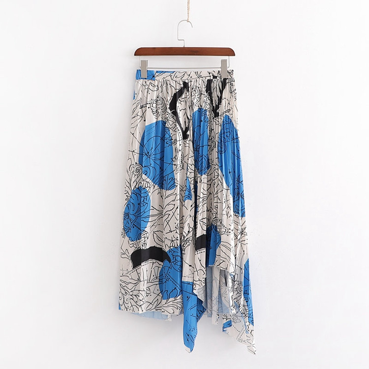 Hosszú aszimmetrikus redős szoknya mintás mintával