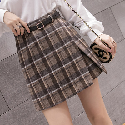 Νέο μοντέλο καθημερινή γυναικεία φούστα με ζώνη σε μπλε, καφέ και γκρι χρώμα