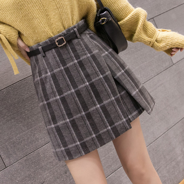 Νέο μοντέλο καθημερινή γυναικεία φούστα με ζώνη σε μπλε, καφέ και γκρι χρώμα