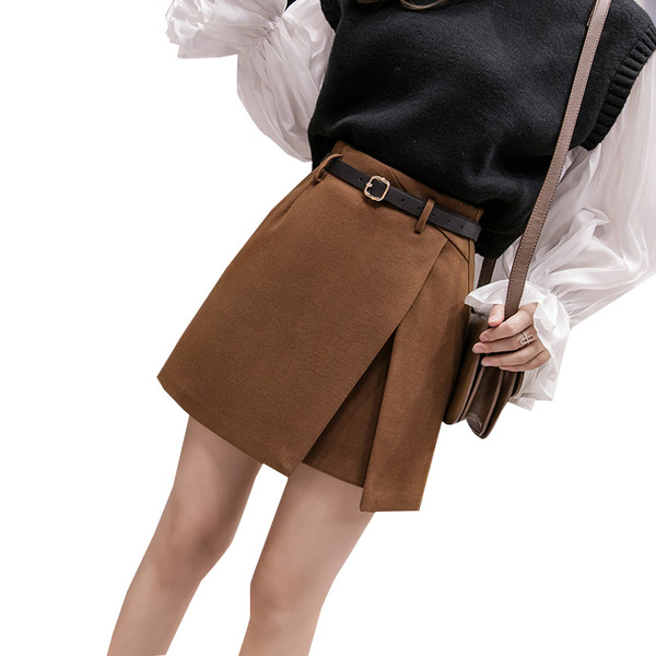 Μοντέρνα γυναικεία φούστα με ζώνη με καφέ, μαύρη και μπεζ χρώμα
