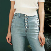 Blugi casual de dama cu talie inalta si nasturi in patru culori