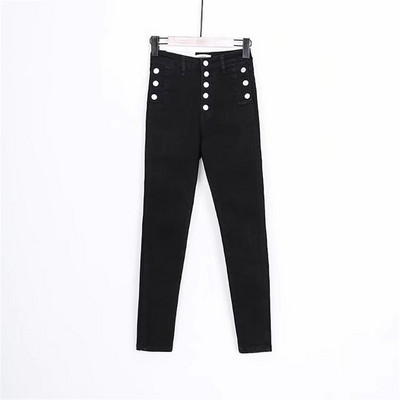 Blugi casual de dama cu talie inalta si nasturi in patru culori